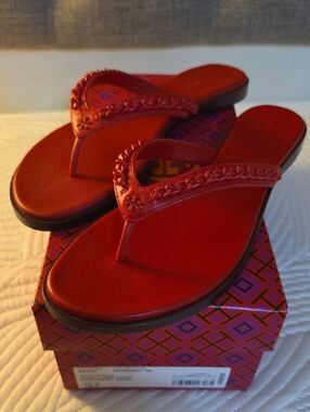 Tory Burch Red Braided Strap Flip Flop Sandals
